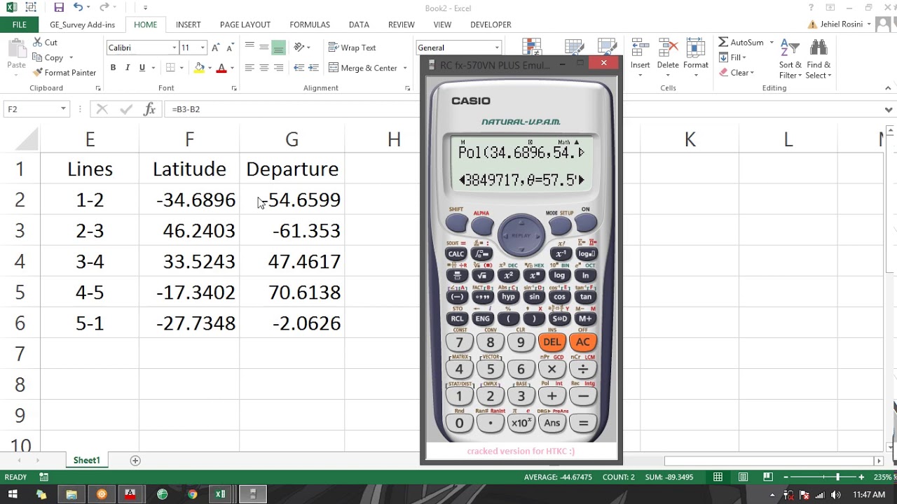 Technical Description/Coordinates Computation in Excel - Part 2