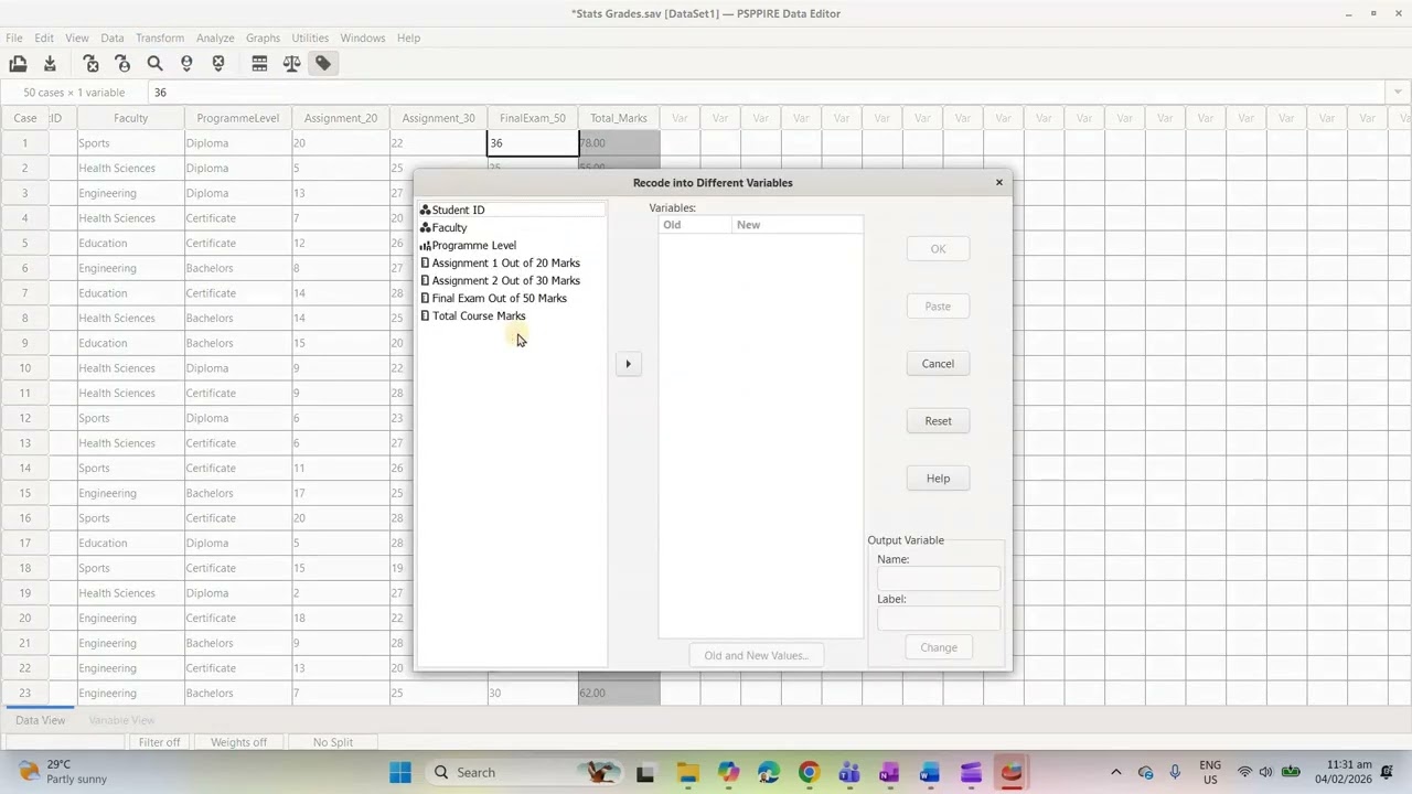 PSPP: Recode into Different Variable (Numeric Data)