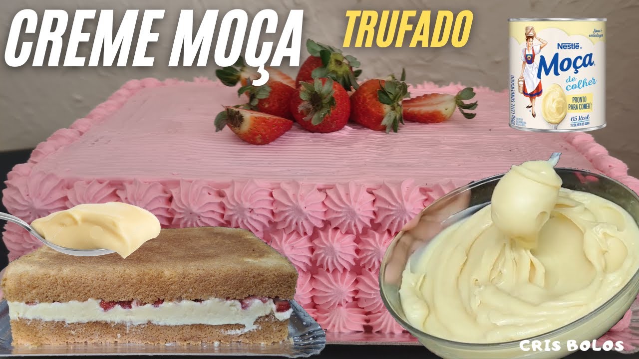 Creme Moça trufado a Ponto de Bico Com Morango um Sucesso...