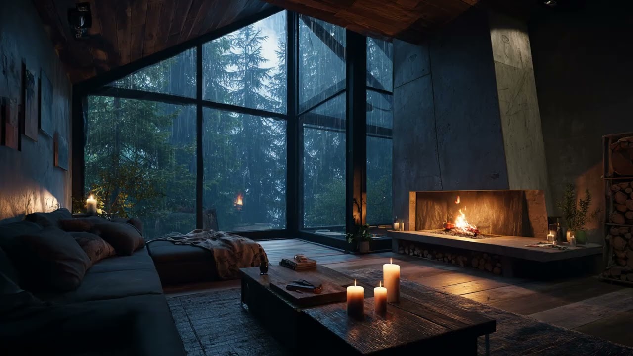 Soothing Rainfall and Crackling Fireplace Sounds for Stress Relief and Deep Sleep