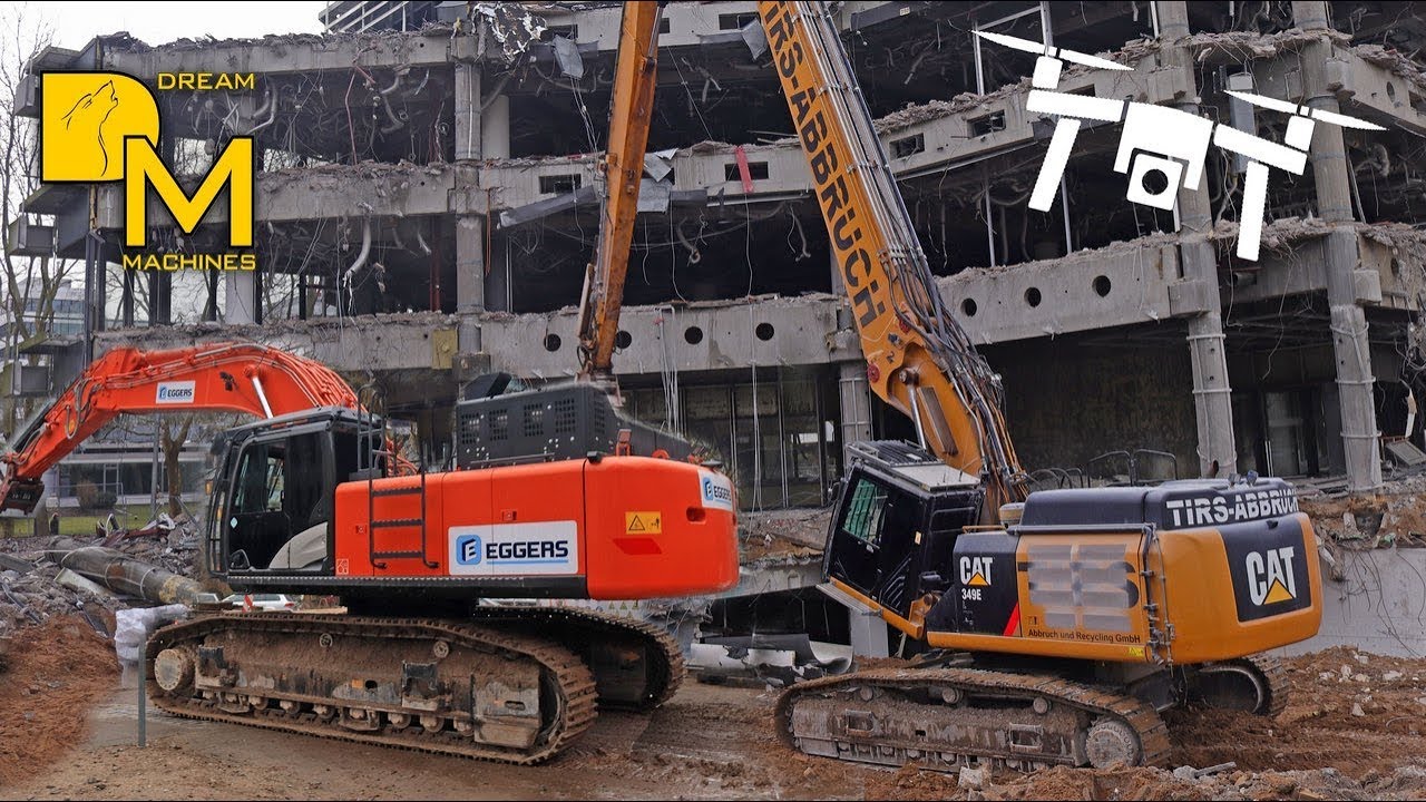 HITACHI ZAXIS 490 CATERPILLAR 349E LONGFRONT BAGGER ABBRUCH SIGNAL IDUNA BÜROGEBÄUDE DREAM MACHINES