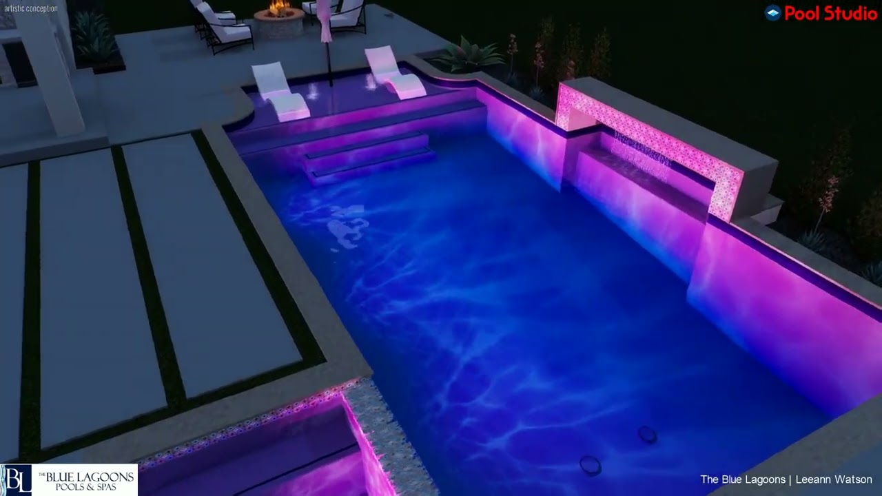 Modern Spanish Pool & Spa with Rain Descent Structure