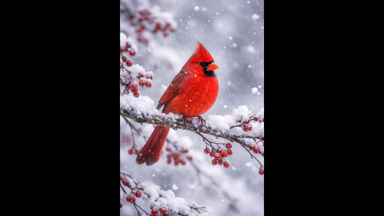 Winter snowy Backyard birdfeeder-  natural audio only- 1 hour