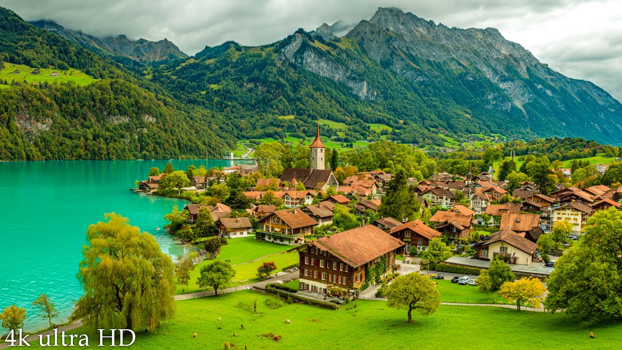 Relaxing walk in the most beautiful Swiss villages 4K - Beautiful Relaxing Music