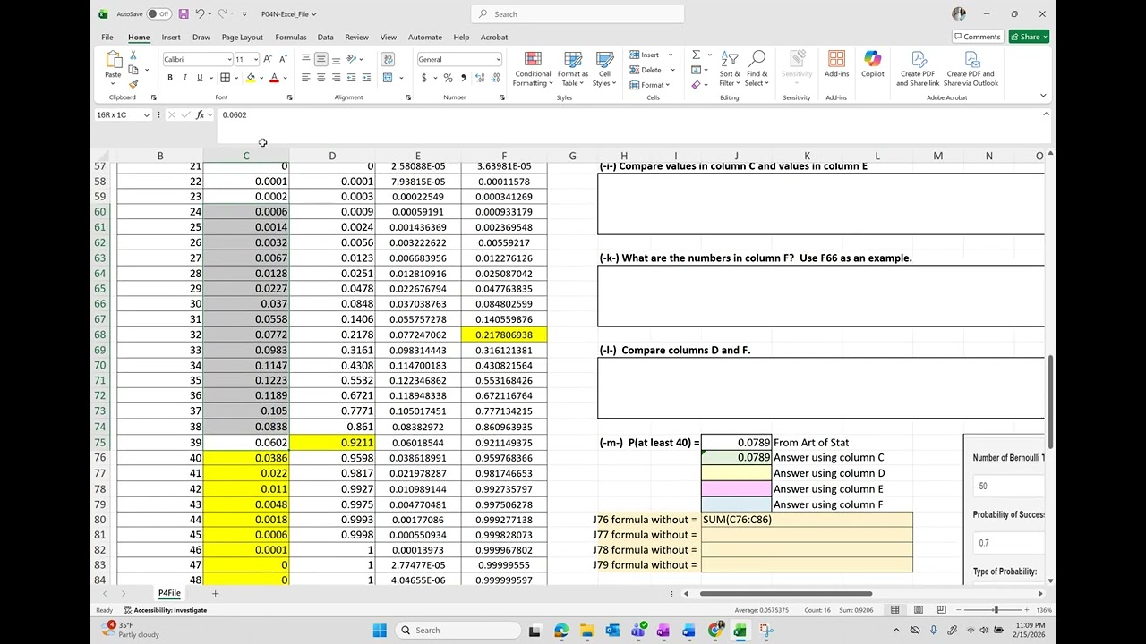 Project 4-m: Calculate Probabilities for a Binomial Distribution Using Technology