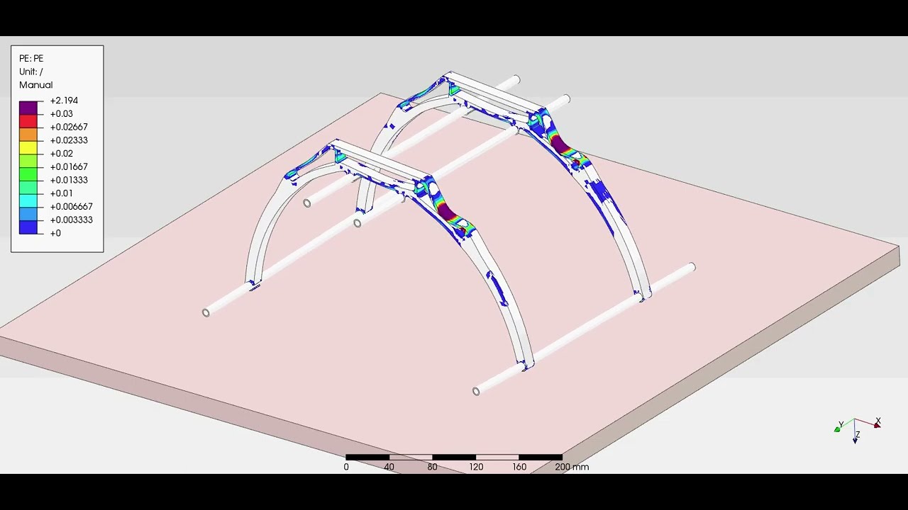 Drone Landing Gear Drop Test Analysis in PrePoMax | Explicit FEA, Nonlinear Contact & Plastic Strain