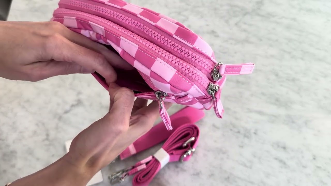 POIUGOYA Small nylon pink checkerboard wristlet crossbody bag RFID