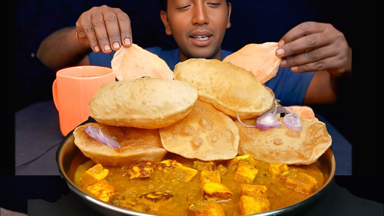 ASMR EATING, BUTTER PANEER WITH PURI, INDIAN STREET FOOD, BUTTER PANEER, MUKBANG ASMR,