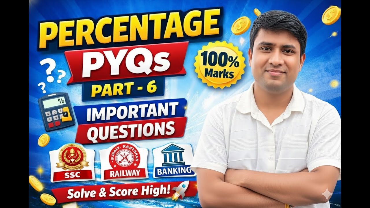 Percentage PYQs | Previous Year Questions | Percentage Part 6 | SSC Railway Banking Maths🔥