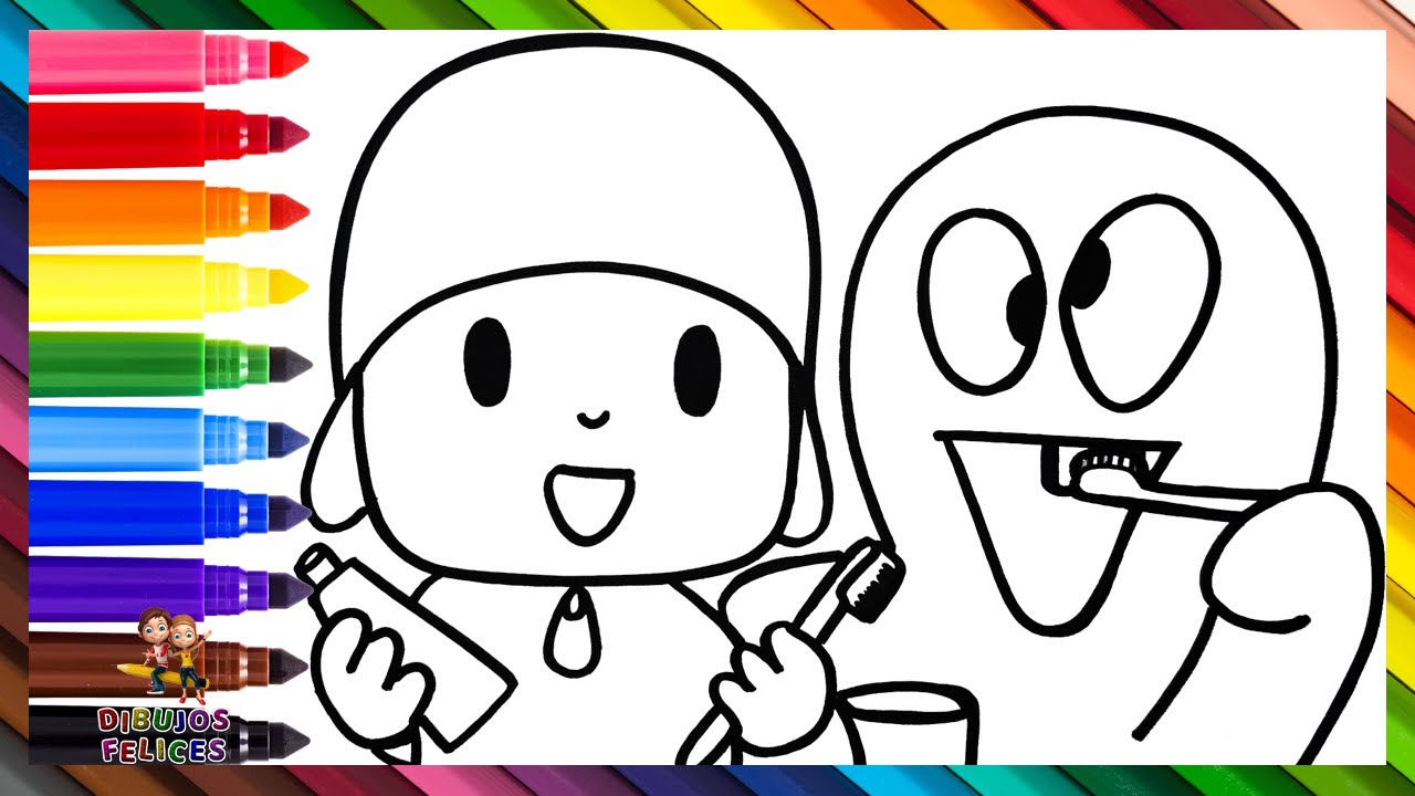 Dibuja y Colorea A Pocoyó Y Freddy El Pulpo Lavándose Los Dientes 👶🦷🪥🐙 Dibujos Para Niños