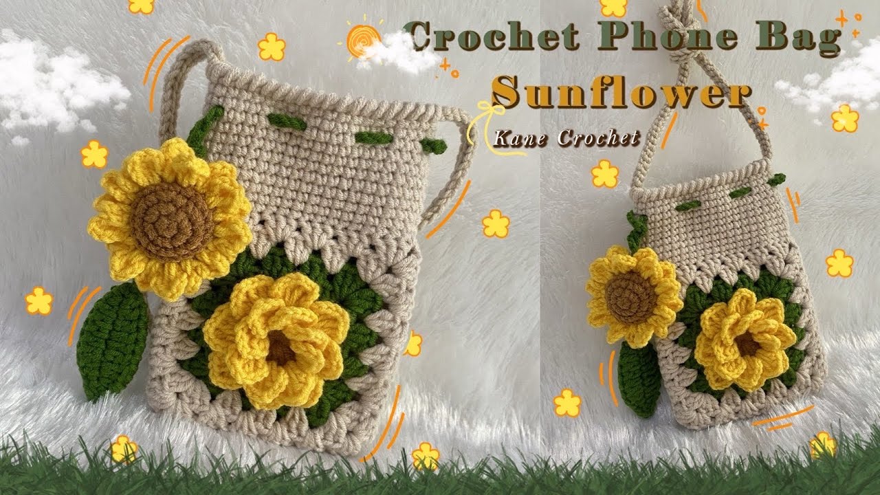 Crochet 3D Sunflower Granny Square! 🌻 Crochet Phone Bag