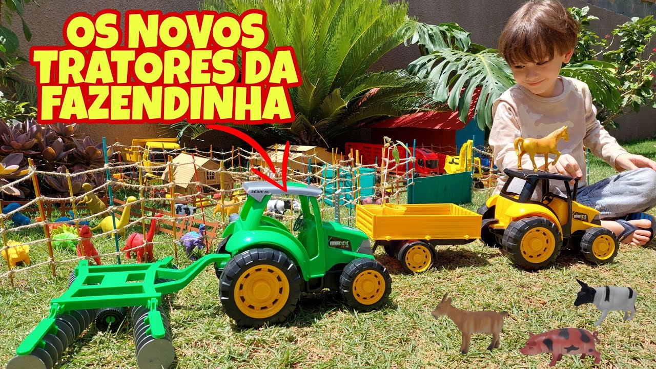 Fazendinha de Brinquedo do Felipe Canopf - plantando feijão com trator e meu cavalo Toy Farm Tractor