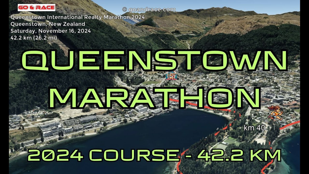 Queenstown International Realty Marathon 2024: fly over the marathon course! Video of the race path.