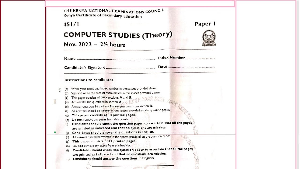 KCSE 2022 November Computer Studies Paper 1 Marking scheme