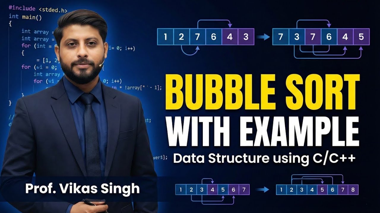 Program Bubble Sort with Example in Hindi || Data Structure using C/C++ || by vikas singh