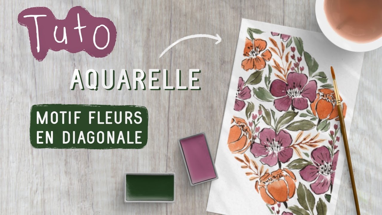 TUTO AQUARELLE pour débutant | Peins ce motif de fleurs en diagonales avec moi!