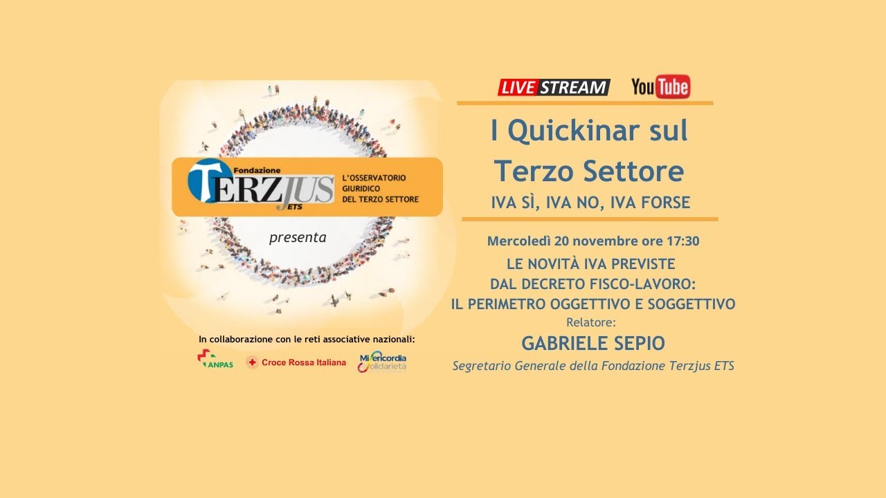 20/11/2024 I Quickinar sul Terzo Settore - Le novità IVA previste dal decreto Fisco-Lavoro