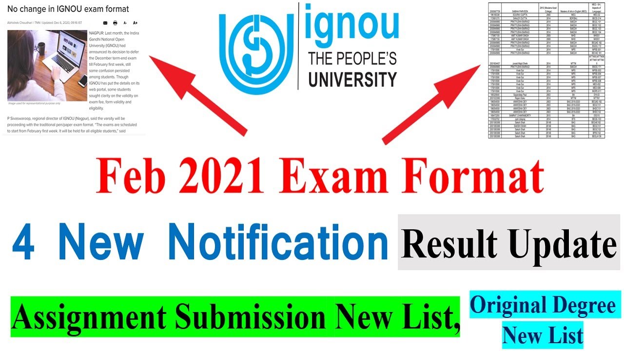 Feb 2021 Exam Format | Assignment Submission New List Released | 4 New Notification || Result Update
