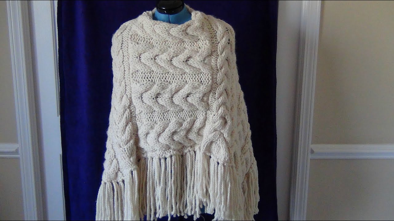 Knitted Cable Tassel Poncho