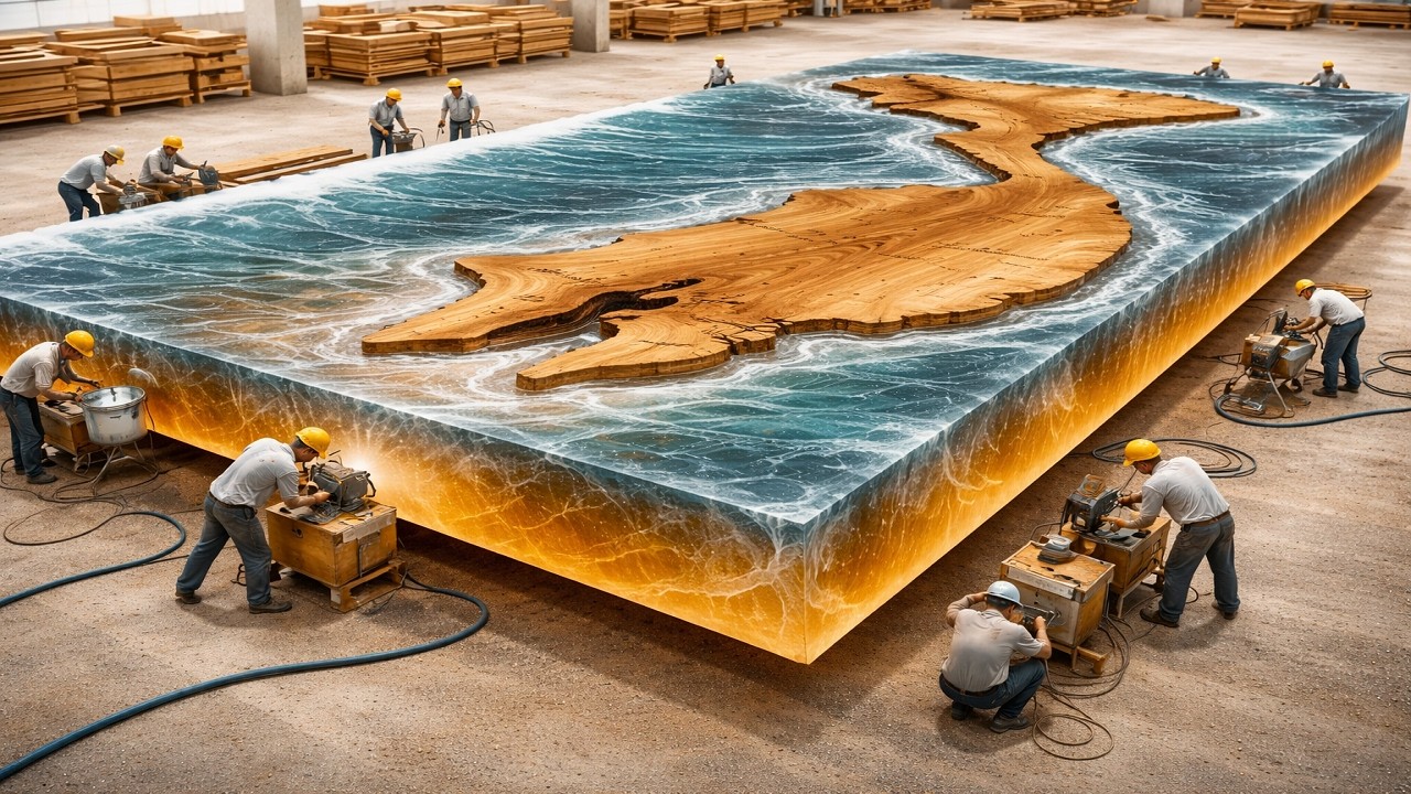 The Entire Workshop Held Its Breath! While Finishing This Giant 400kg Epoxy Table