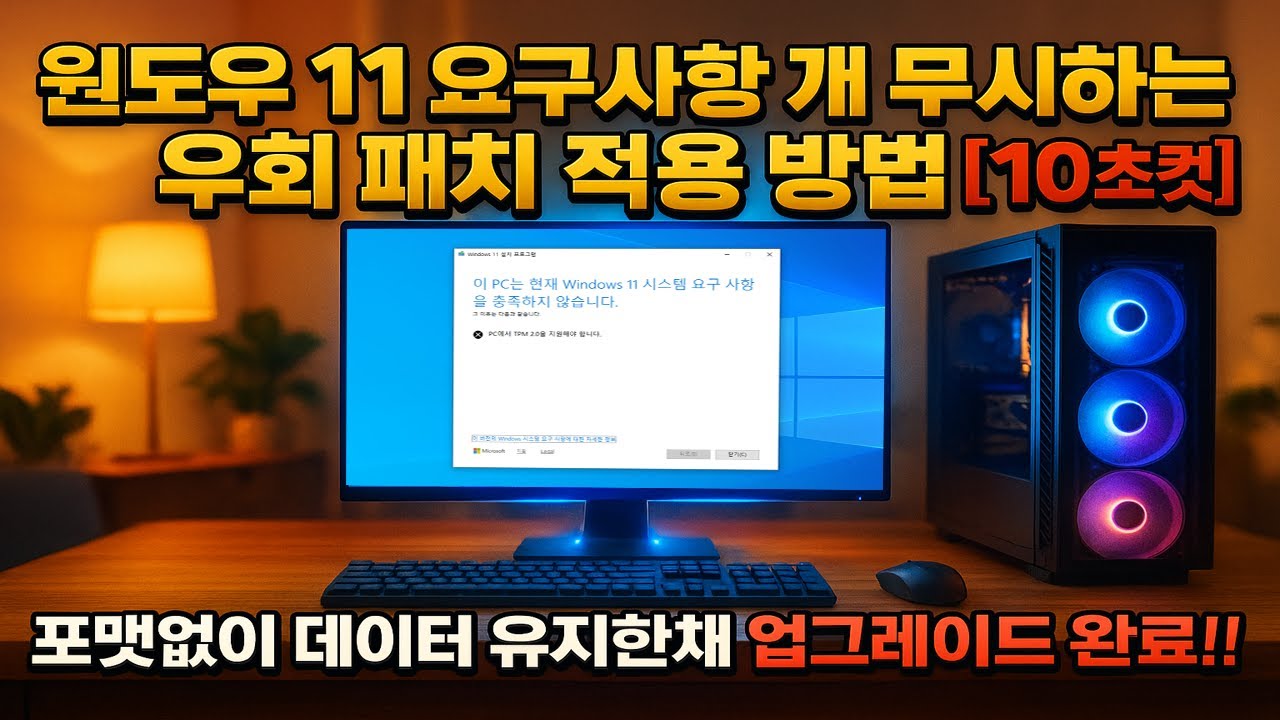 윈도우11 설치 요구사항 개 무시하는 우회 패치 적용 방법 [10초컷] / 포맷없이 데이터 유지한 채 업그레이드 완료