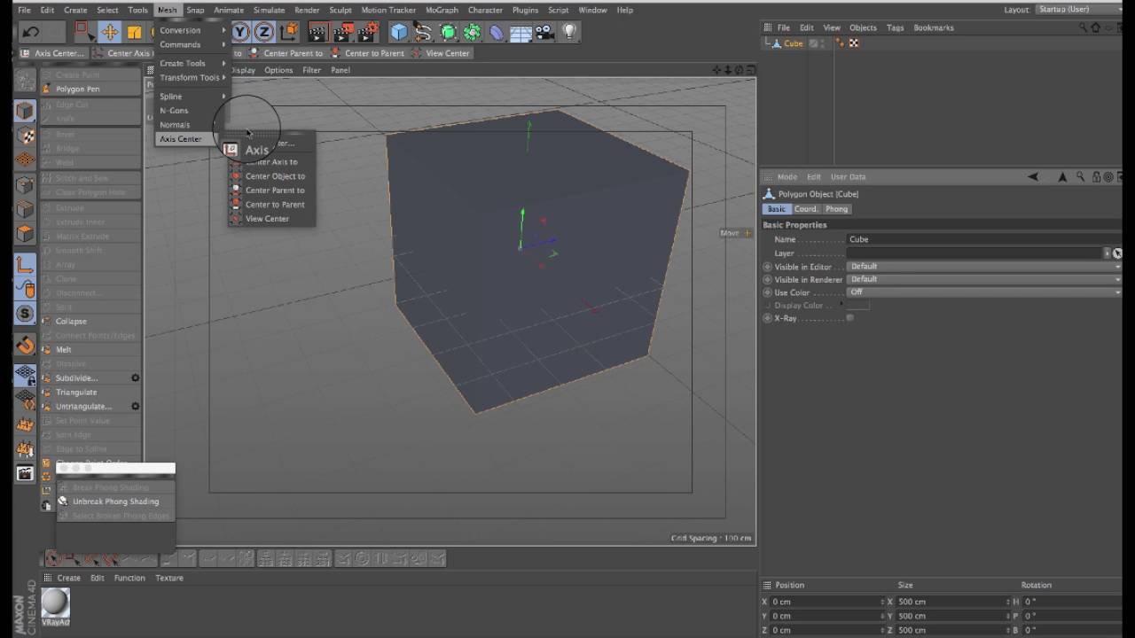 how to set axis in center in cinema 4d