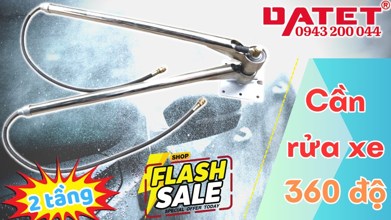 Cần rửa xe gắn trần nhà 360 độ. Tay quay 360 độ rửa xe gắn trần nhà inox 304 chống rỉ 7.5m.