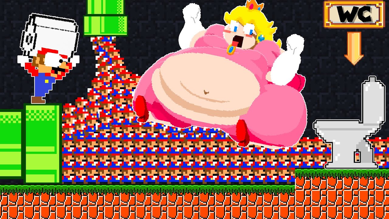 Super Mario Bros. but 999 Tiny Mario take Peach Giant Fat BUTT to Toilet | Game Animation