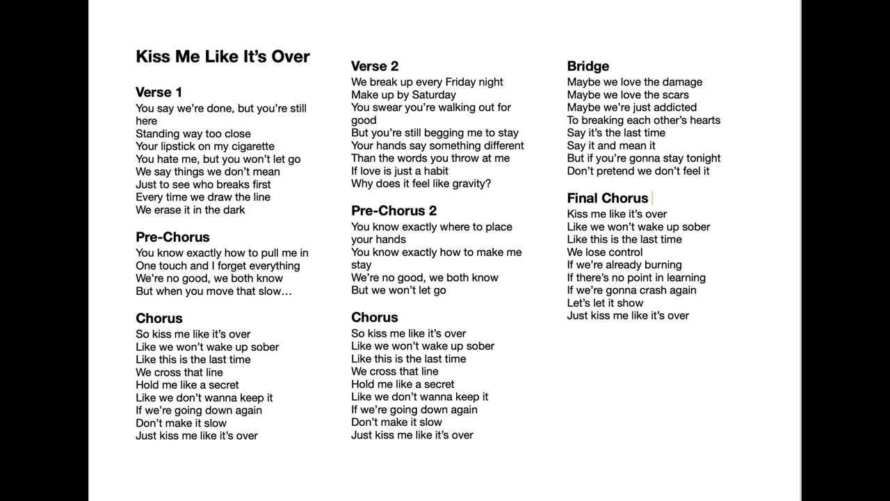 Kiss me like its over,