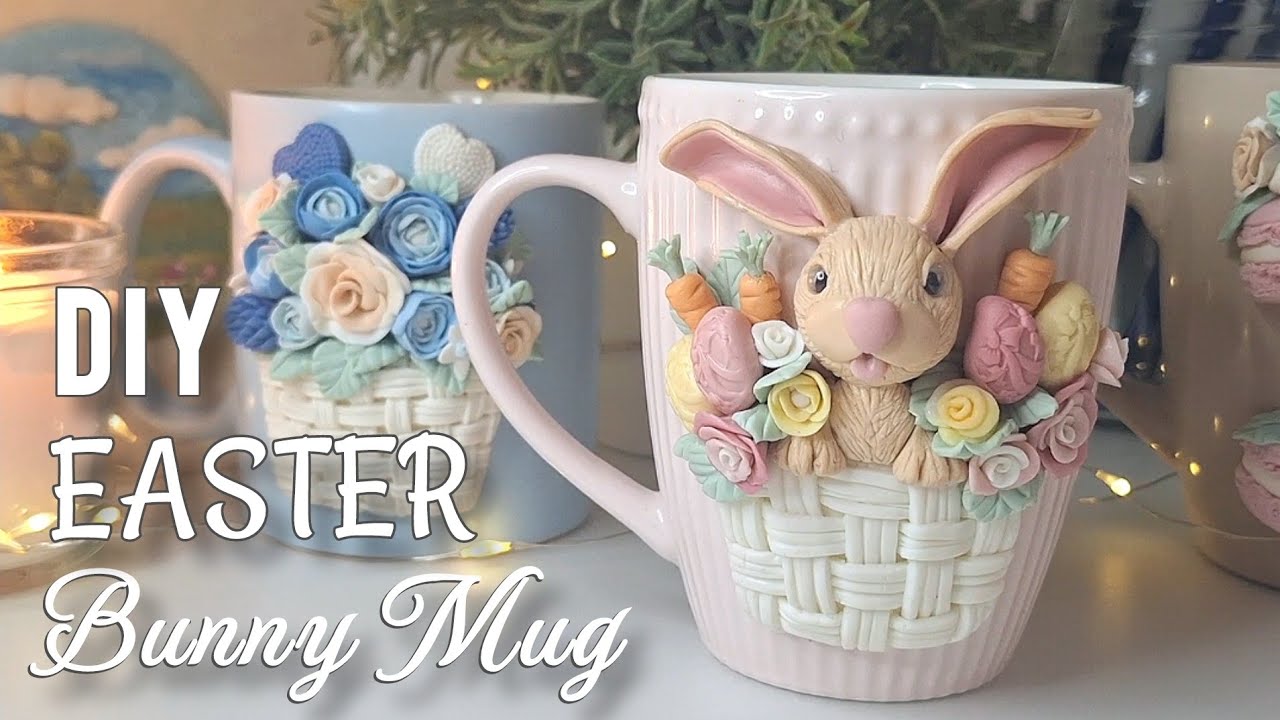How to make a EASTER BUNNY🐰 MUG  with Cold Porcelain - EASTER DIYS | Silent and Calm Video