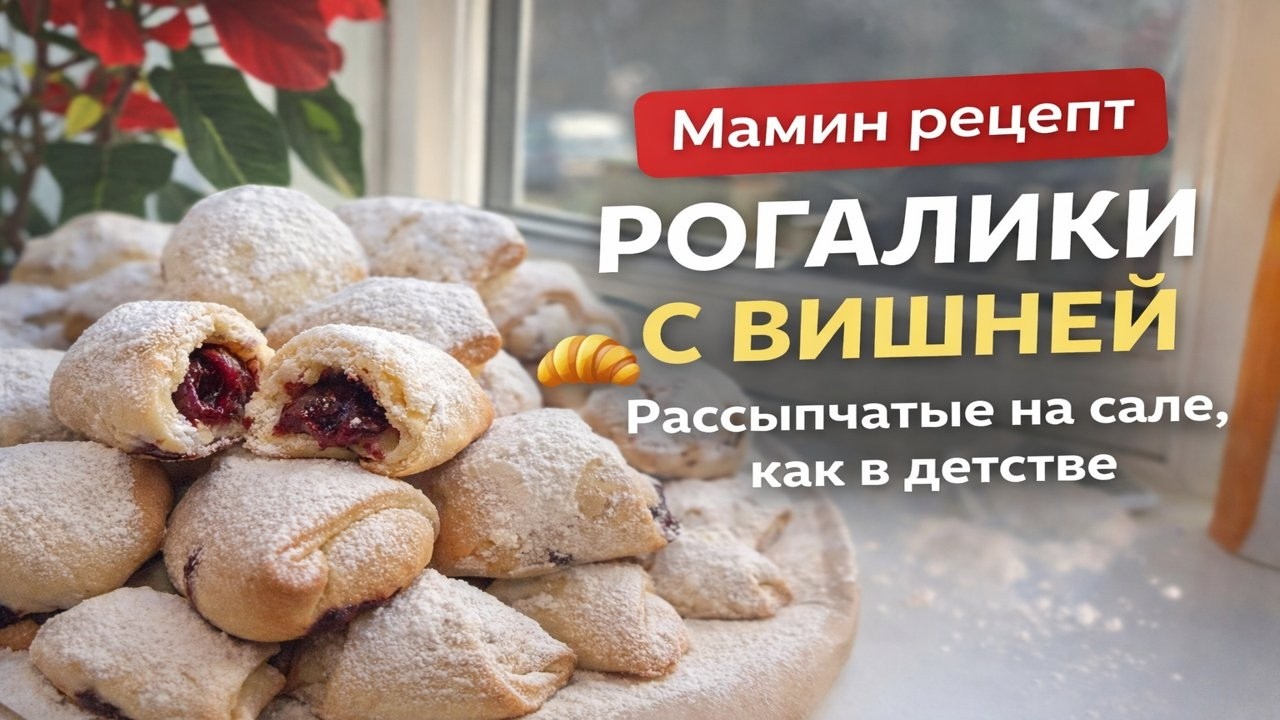 Мамин рецепт рогаликов с вишней 🥐 Рассыпчатые на сале, как в детстве