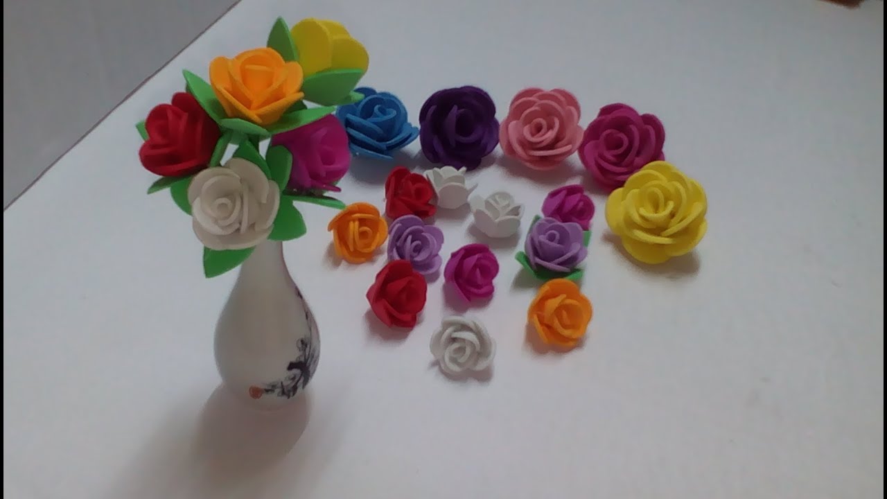 شرح كامل لعمل ورد 🌷 من الفوم  make mini roses from foam paper .. 👍🌹