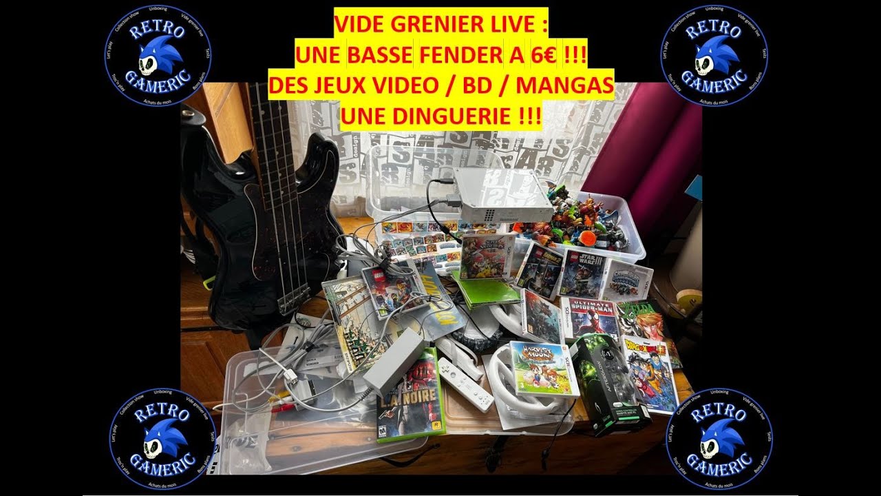 VIDE GRENIER LIVE UNE BASSE FENDER A 6 EUROS !!!! DES JEUX VIDEO DES BD MANGAS ...