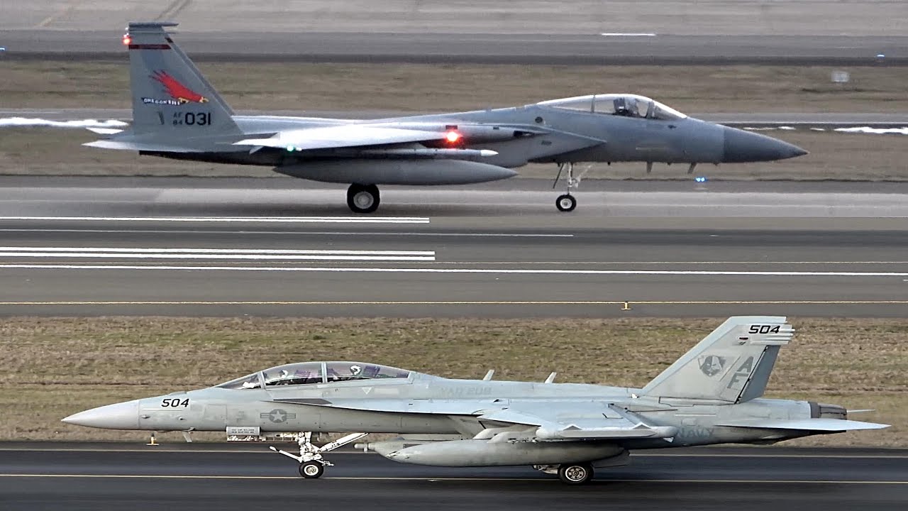 (4K) F-15 & EA-18G at PDX | Plane Spotting - Portland, Oregon