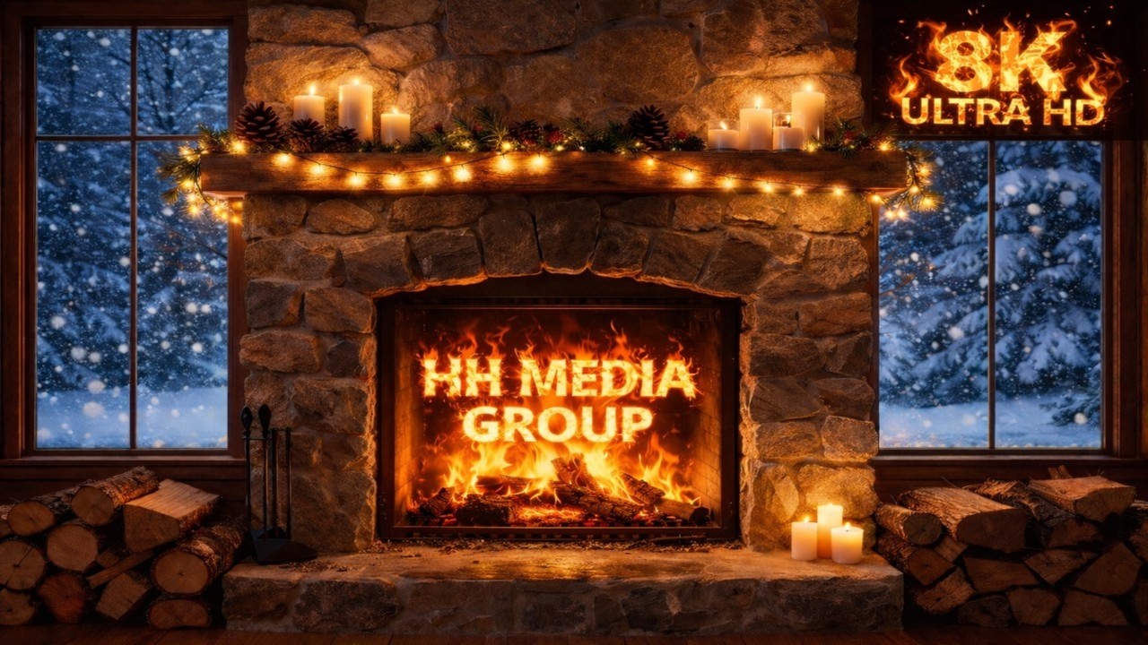 8K UHD Fireplace 🔥 Cozy Crackling Fire & Snowfall Ambience | Relaxing Winter Background #fireplace