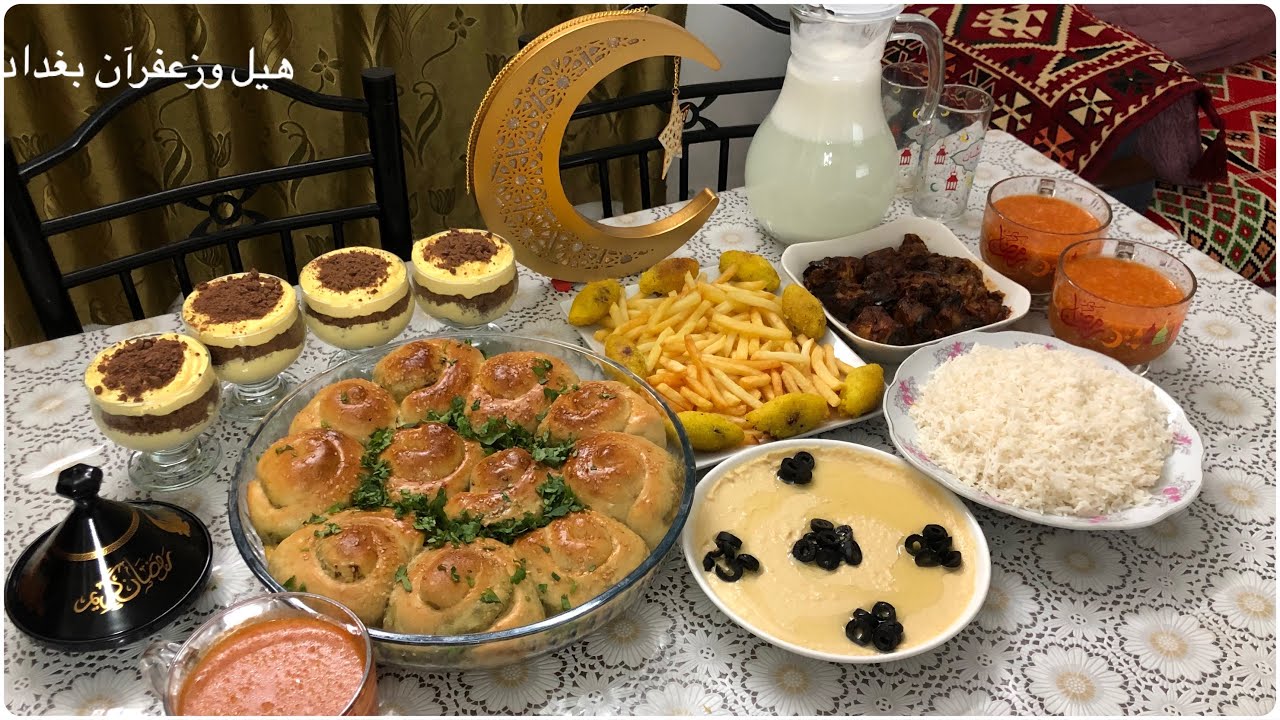 فطور ٦ رمضان قالب المعجنات المحشية وحلا تراب الملوك وشوربة الطماطة واطيب حمص بطحينة