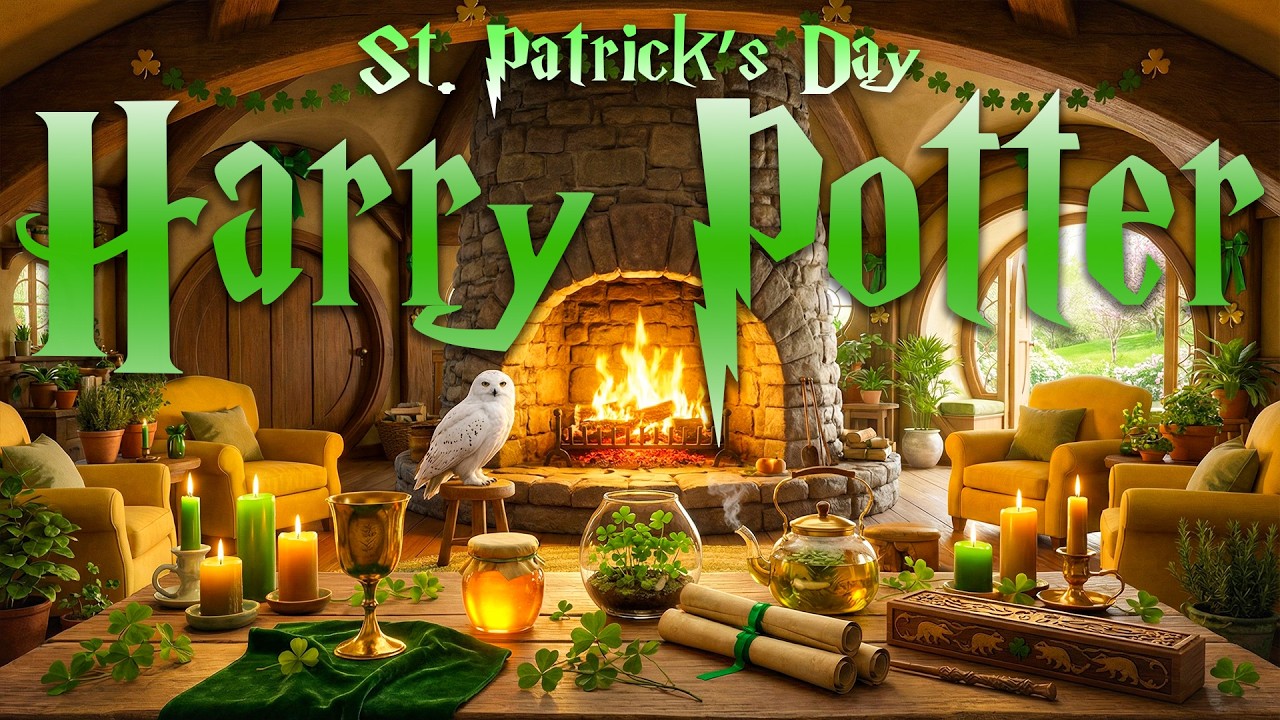St. Patrick’s Day Hufflepuff Common Room 🔥☘️ Hogwarts Fireplace Ambience | Harry Potter Music