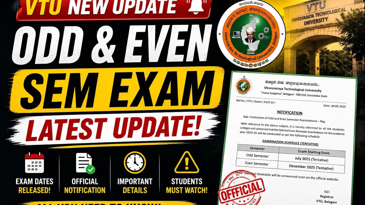 VTU Latest Update 🔥 Odd & Even Sem Exams 2025 | Official Circular Explained