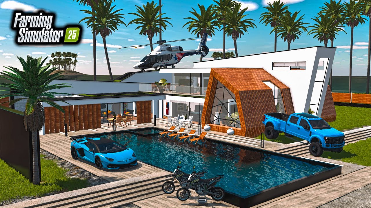 BUILDING $2,999,999 VACATION MANSION! (LAMBORGHINI, LIFTED TRUCK, DIRTBIKES) | FS25