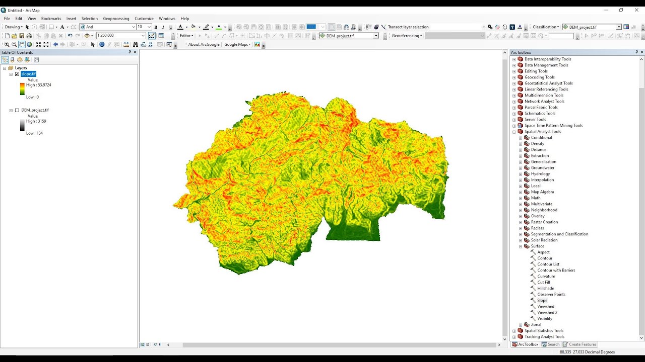 Slope map using DEM in ArcGIS