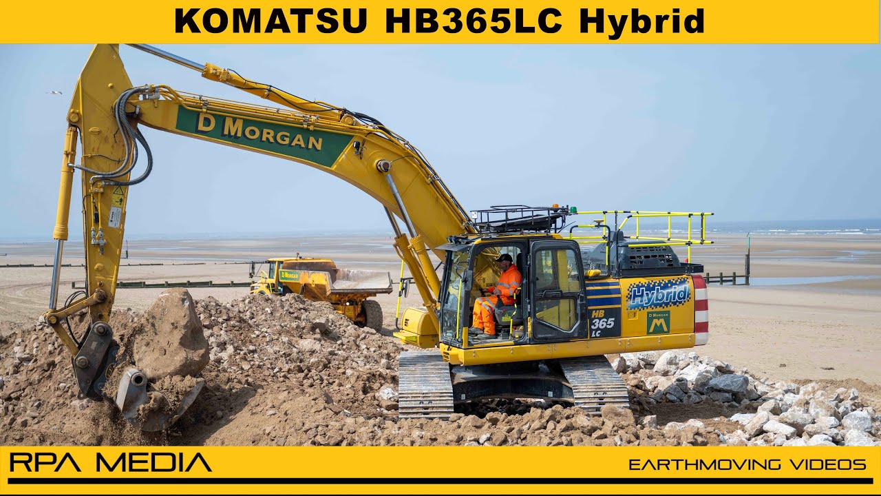 Komatsu HB365 Hybrid Excvator Working on Rhyl Seafront