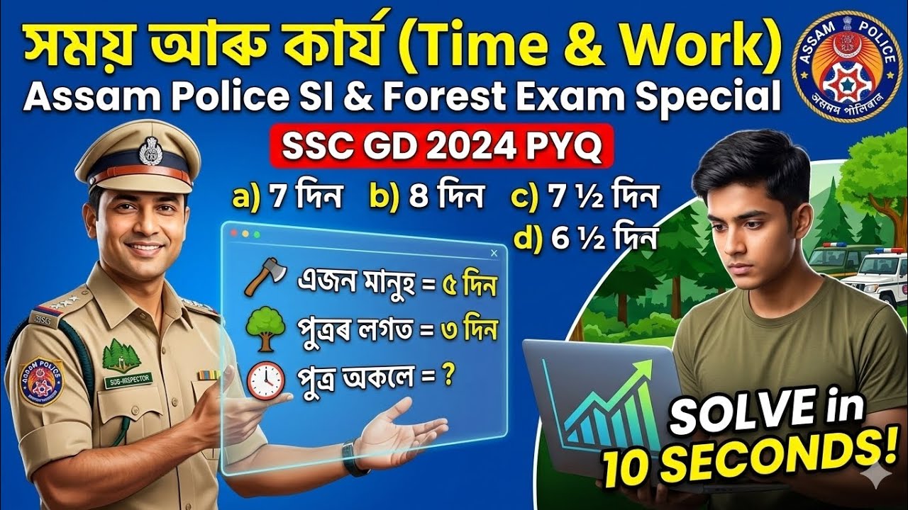 মাত্ৰ ১০ ছেকেণ্ডত সমাধান!🔥Time and Work Short Tricks | SSC GD & ADRE 3.0 Math Special Class||#video 