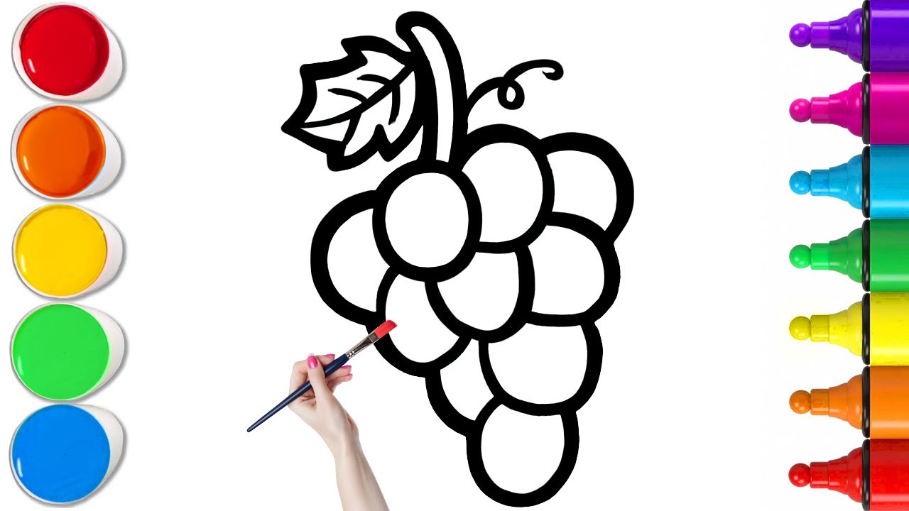 Dessiner et colorier une grappe de raisin color&eacute;e | Tutoriel facile &eacute;tape par &eacute;tape pour d&eacute;butants