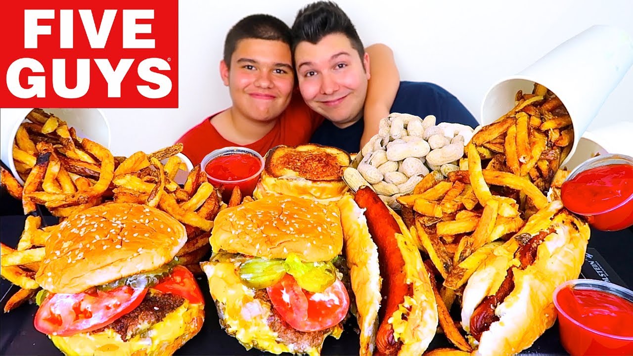 My Little Brother Tries Five Guys For The First Time • MUKBANG