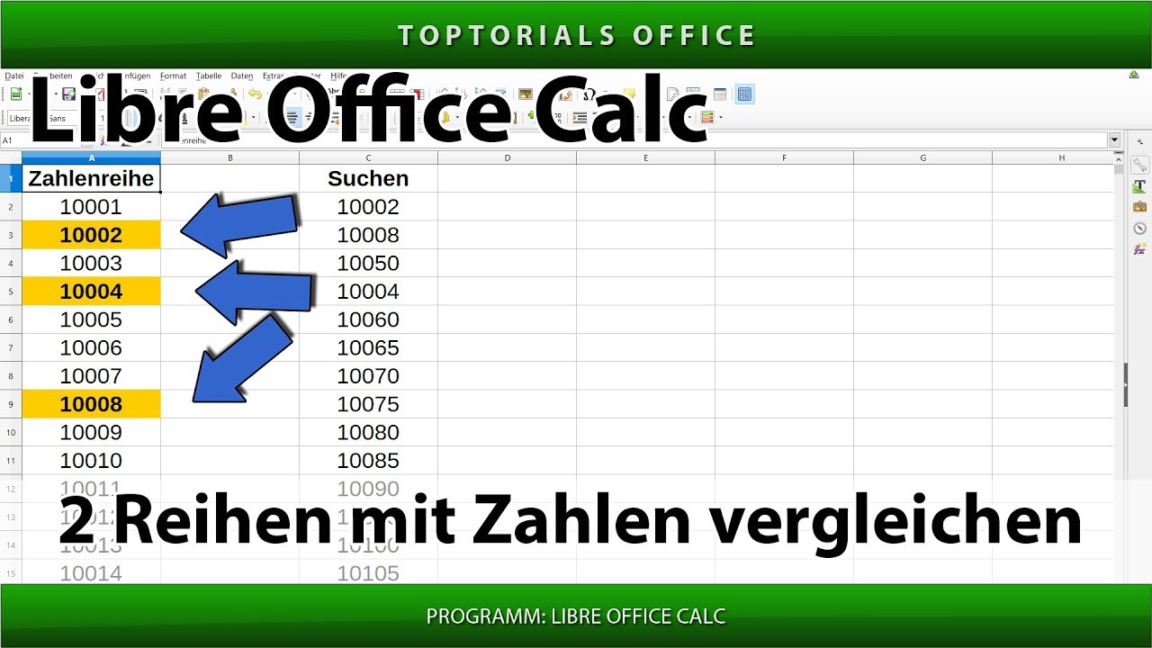 2 Reihen mit Zahlen vergleichen (LibreOffice Calc)