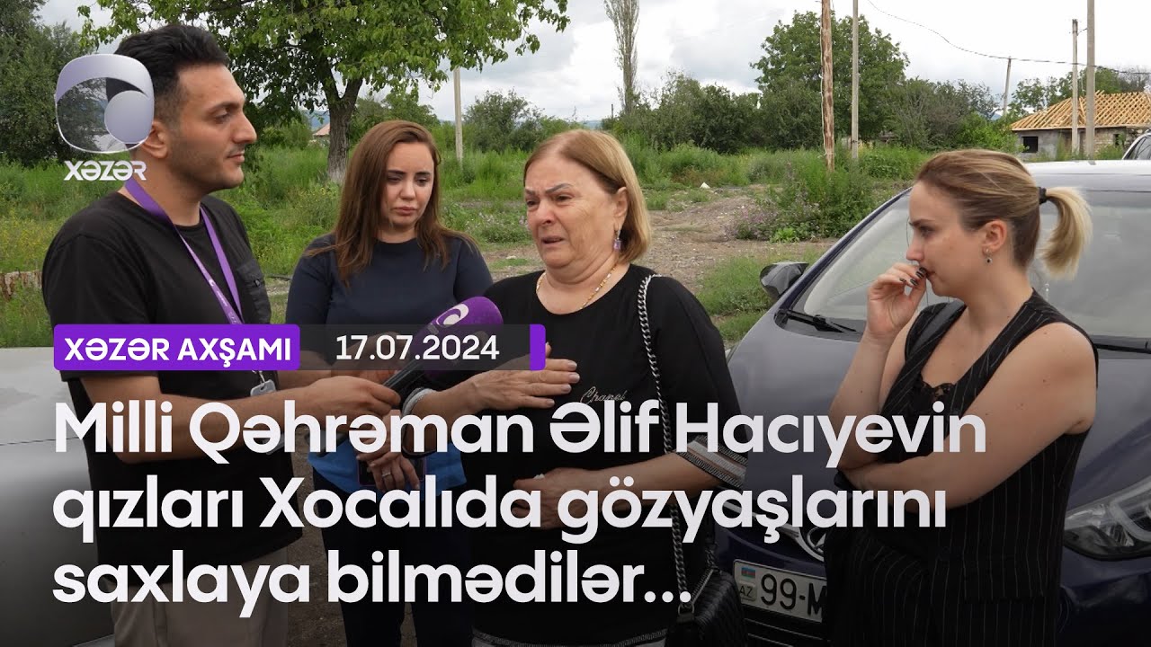 Milli Qəhrəman Əlif Hacıyevin qızları Xocalıda gözyaşlarını saxlaya bilmədilər...