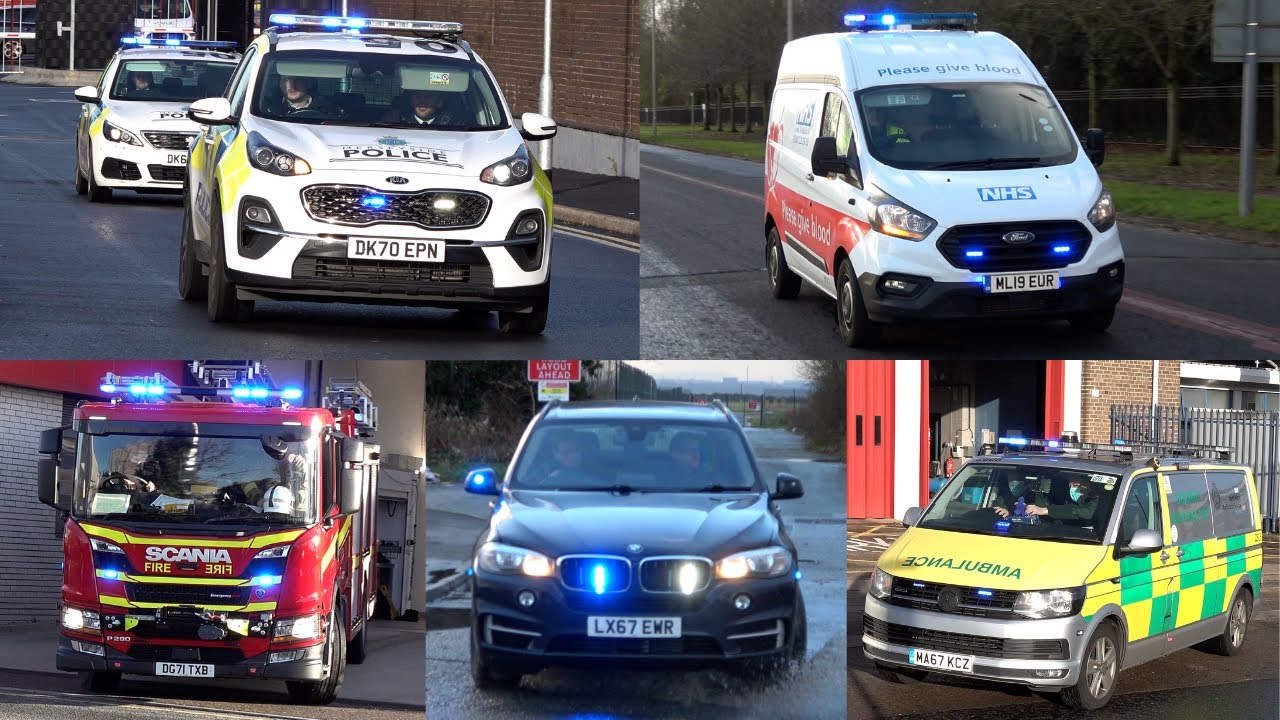 New Fire Engine, Blood Van, Police Cars and Ambulances responding in Liverpool
