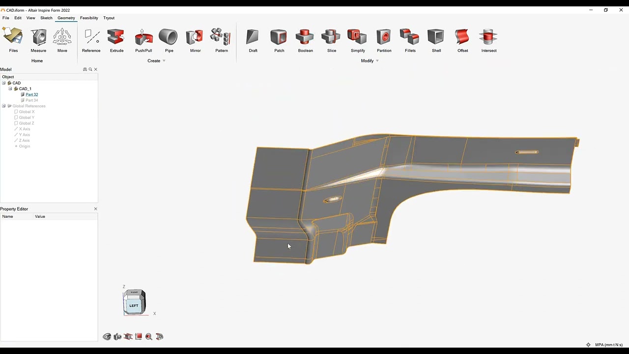 Inspire Form 2022 Unflanging CAD using Defeature