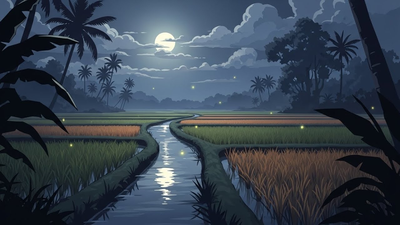 Cozy Chill Lofi Flows Rising With The Midnight Breeze Rolling Low Across Quiet Rice Terraces