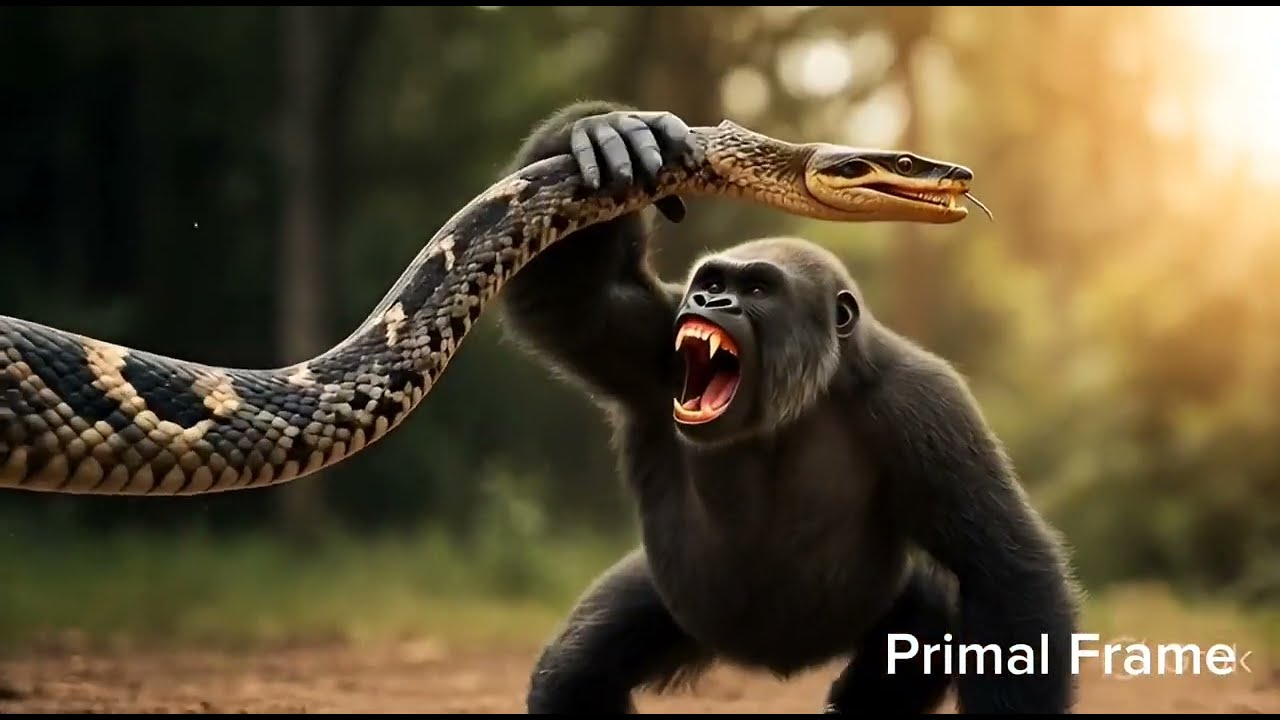 Gorilla fight with big snake 🐍